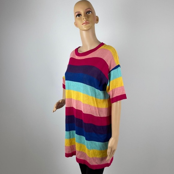 Multicolor Striped Colorblock Round Neck Tunic - Picture 3 of 8
